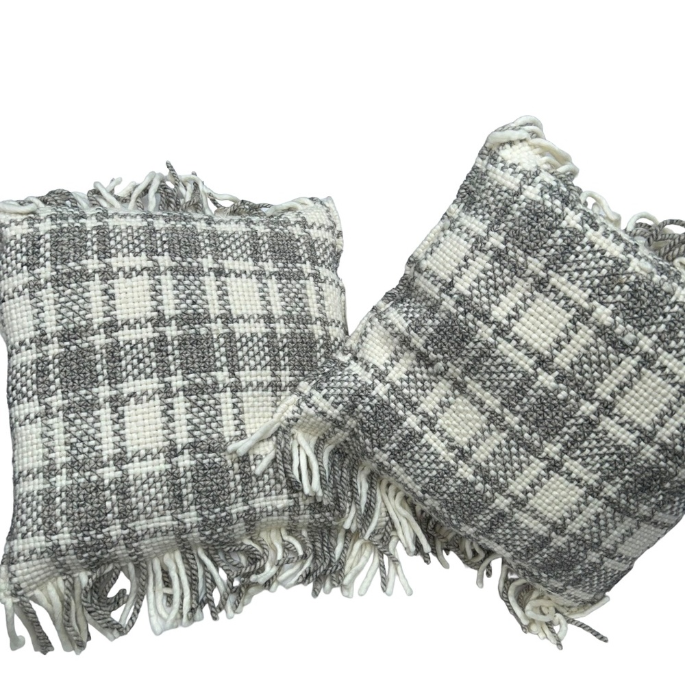 Magnolia Home Neutral Stunning gray wool plaid high quality 2 pillow COvers